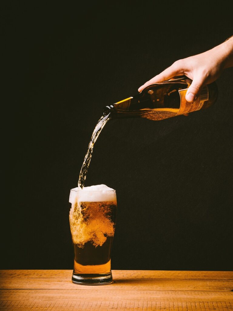 beer, pouring, glass